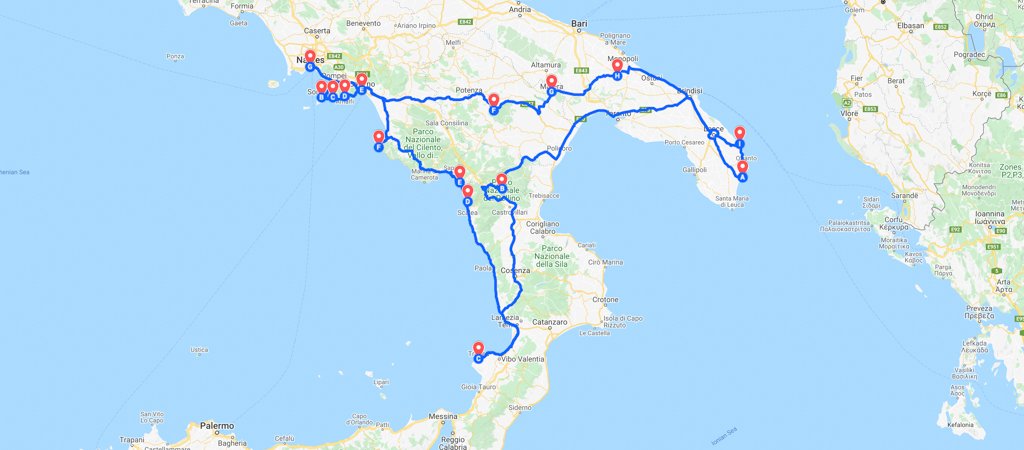 South Italy Road Trip Map