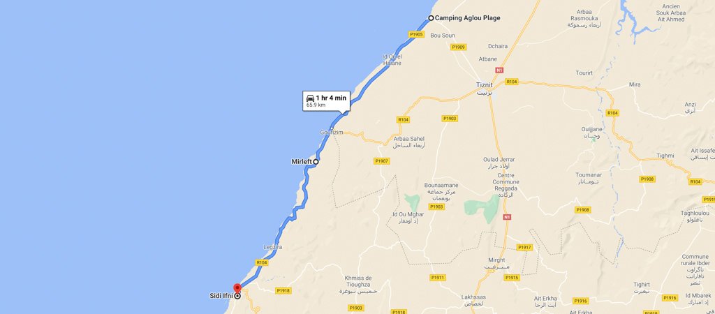 Aglou Playa to Sidi Ifni Map