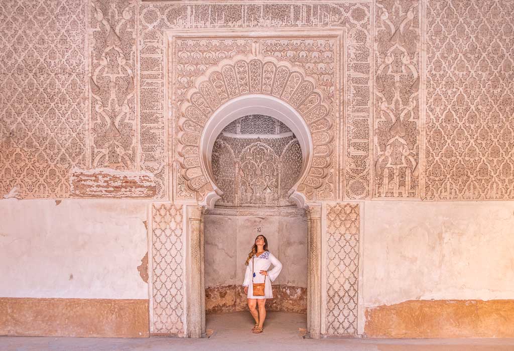 female travel Marrakech, Marrakech, Morocco, Ben Youssef, Ben Youssef Madrasa, Madrasa, Africa, woman Ben Youssef, woman madrasa,