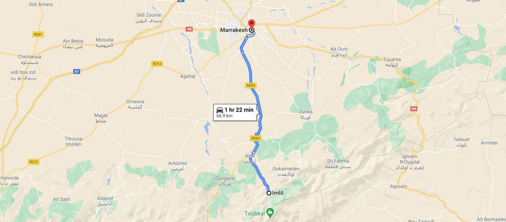 Imlil to Marrakech Map
