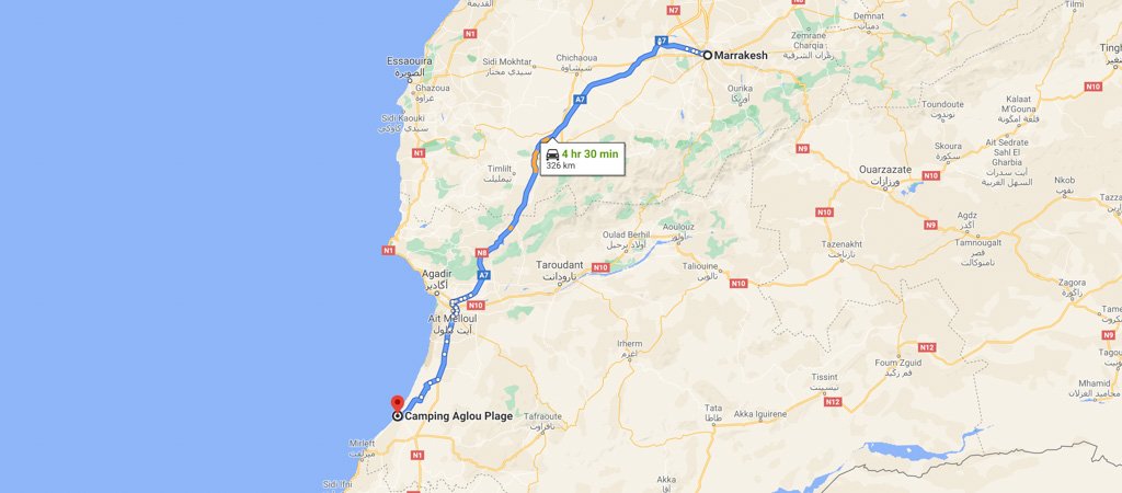 Marrakech to Aglou Playa Map