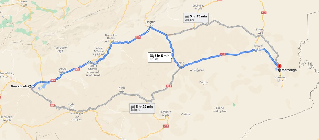 Ouarzazate to Merzouga Map