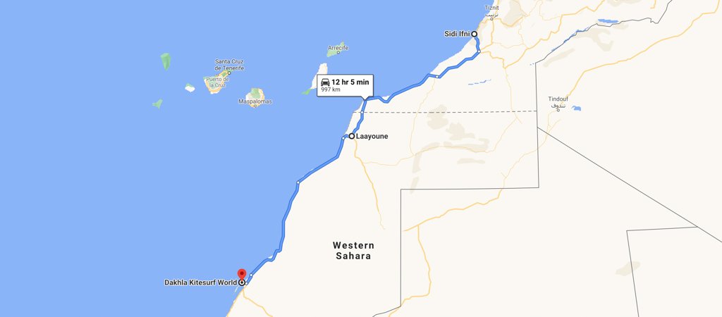 Sidi Ifni to Dakhla Map, Western Sahara Map