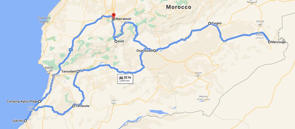 South Morocco Road Trip Map