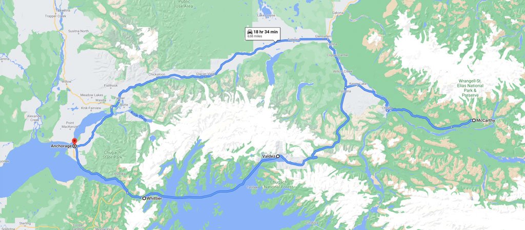 Wrangell St Elias Road Trip Map