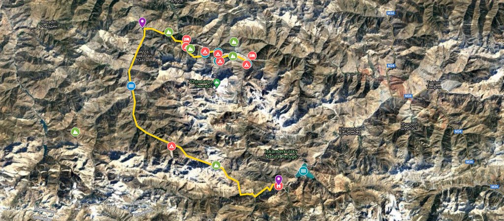 North-South Traverse- Alovaddin to Iskanderkul Via Guitan & Dukdon Passes Map