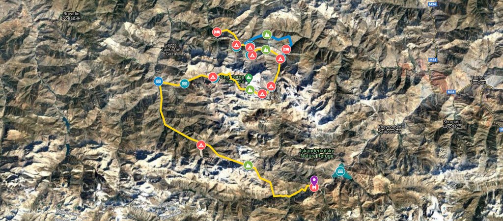 North-South Traverse- Artuch to Iskanderkul Via Chimtarga & Dukdon Passes Map