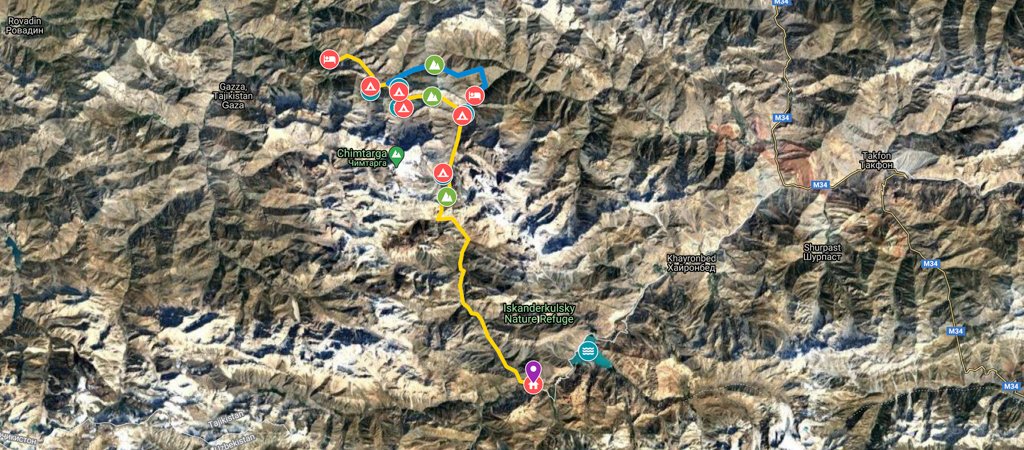 North-South Traverse Artuch to Iskanderkul Via Kaznok Pass Map