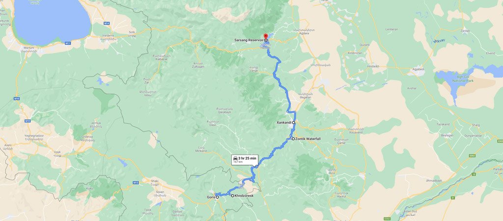 Armenia & Nagorno-Karabakh Road Trip Day 2 Map