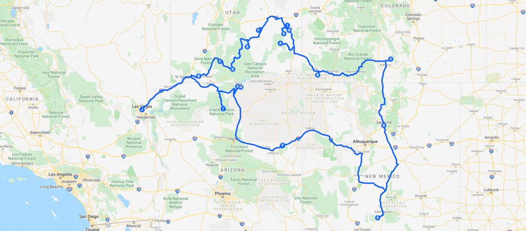 American Southwest Road Trip Itinerary Map