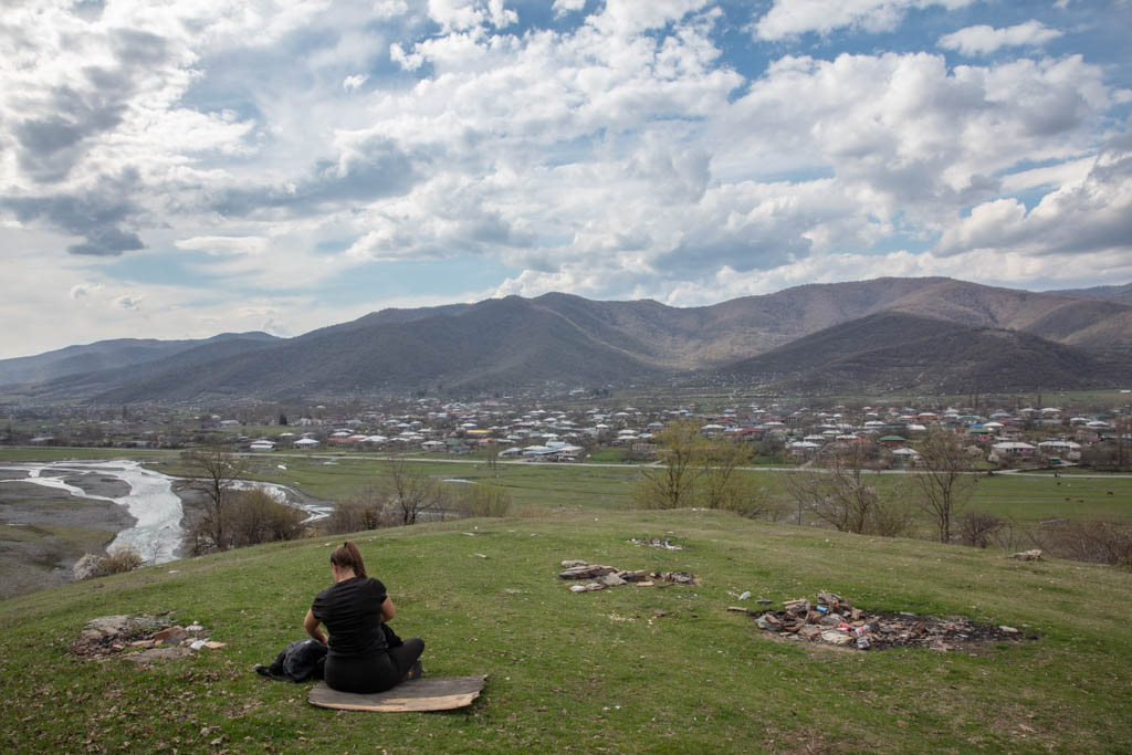 Picnic in Khalatsani overlooking Alazani River and Duisi, Pankisi Valley, Georgia